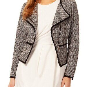 DEX TWEED JACKET BLAZER "THE SUIT SHOP" CHECKER MOTO FRINGED BLACK WHITE…